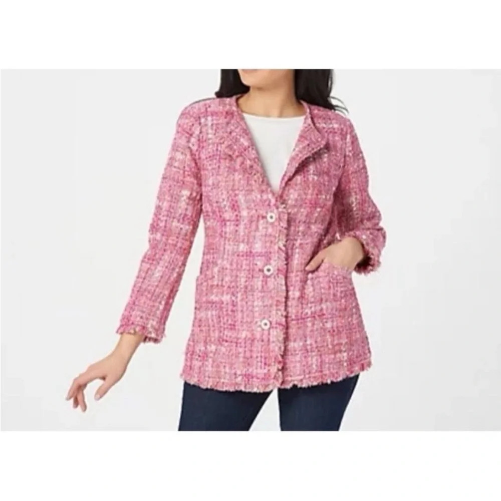 NWT Dennis Basso pink tweed button down jacket sz 24W - Picture 9 of 9